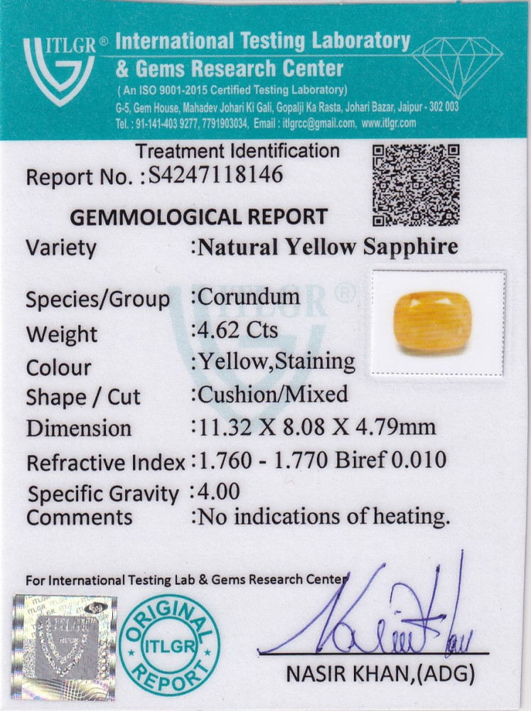 Yellow Sapphire (Pukhraj) - 4.62 Carat
