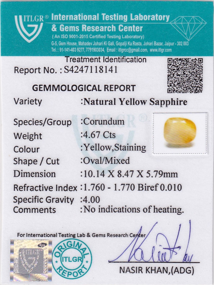 Yellow Sapphire (Pukhraj) - 4.67 Carat