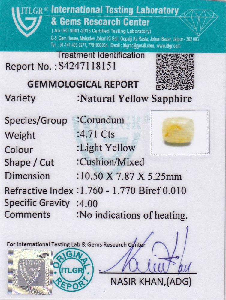 Yellow Sapphire (Pukhraj) - 4.71 Carat