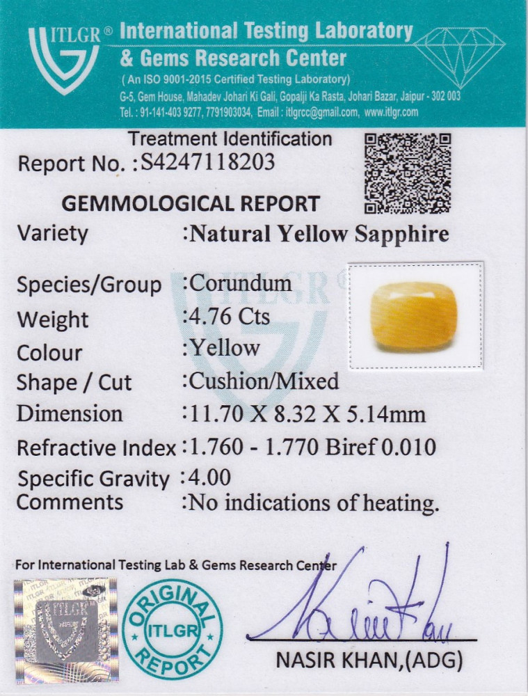 Yellow Sapphire (Pukhraj) - 4.76 Carat