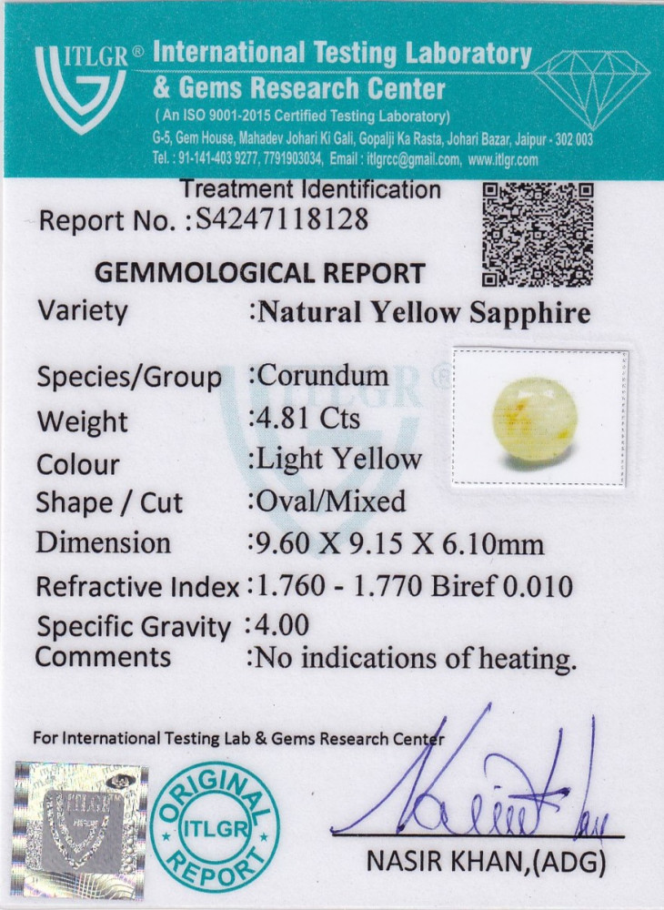 Yellow Sapphire (Pukhraj) - 4.81 Carat