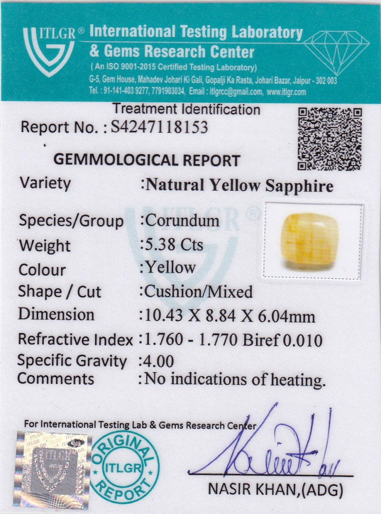 Yellow Sapphire (Pukhraj) - 5.38 Carat