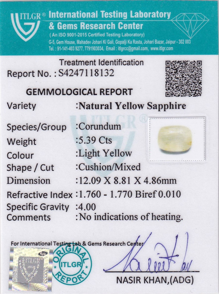 Yellow Sapphire (Pukhraj) - 5.39 Carat