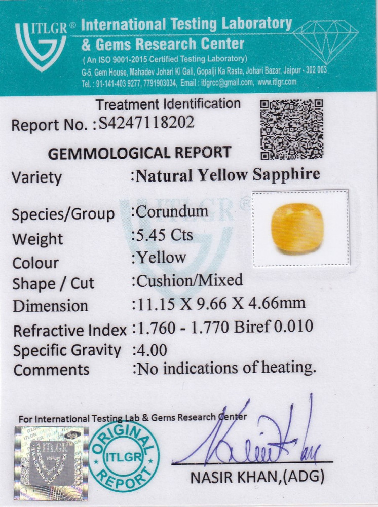 Yellow Sapphire (Pukhraj) - 5.45 Carat