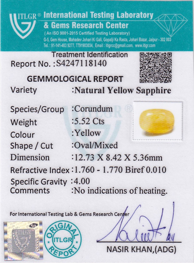 Yellow Sapphire (Pukhraj) - 5.52 Carat