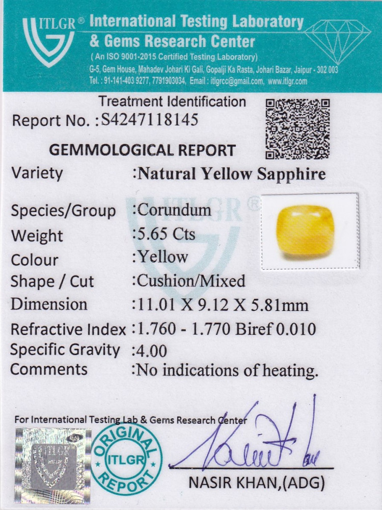 Yellow Sapphire (Pukhraj) - 5.65 Carat