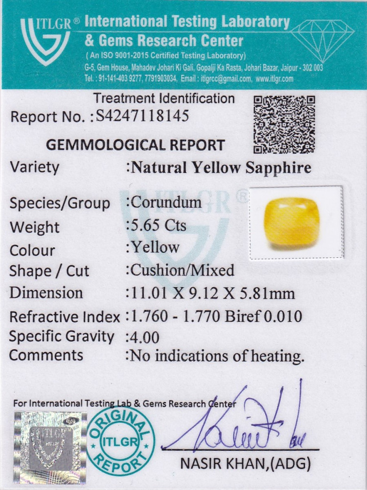 Yellow Sapphire (Pukhraj) - 5.79 Carat