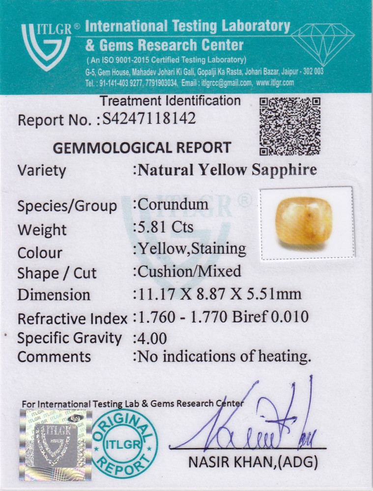 Yellow Sapphire (Pukhraj) - 5.81 Carat