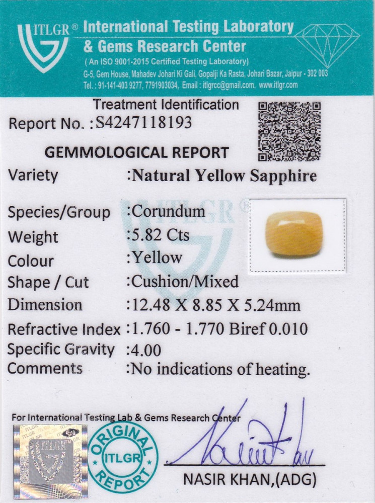 Yellow Sapphire (Pukhraj) - 5.82 Carat