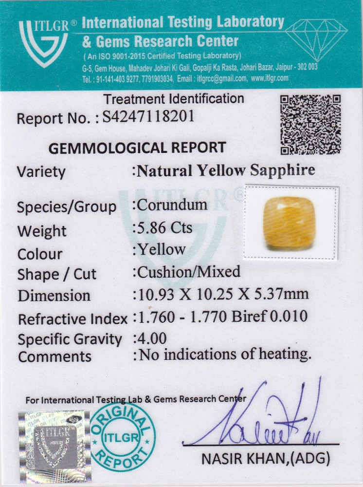 Yellow Sapphire (Pukhraj) - 5.86 Carat