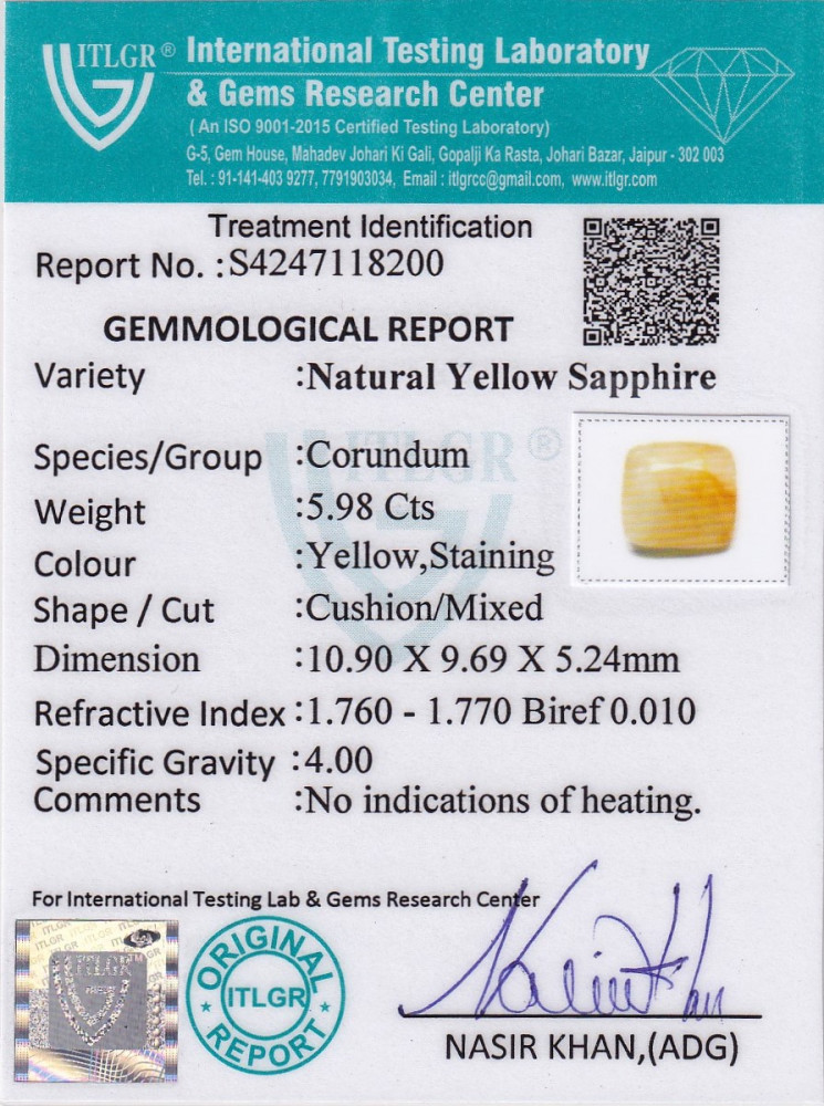 Yellow Sapphire (Pukhraj) - 5.98 Carat