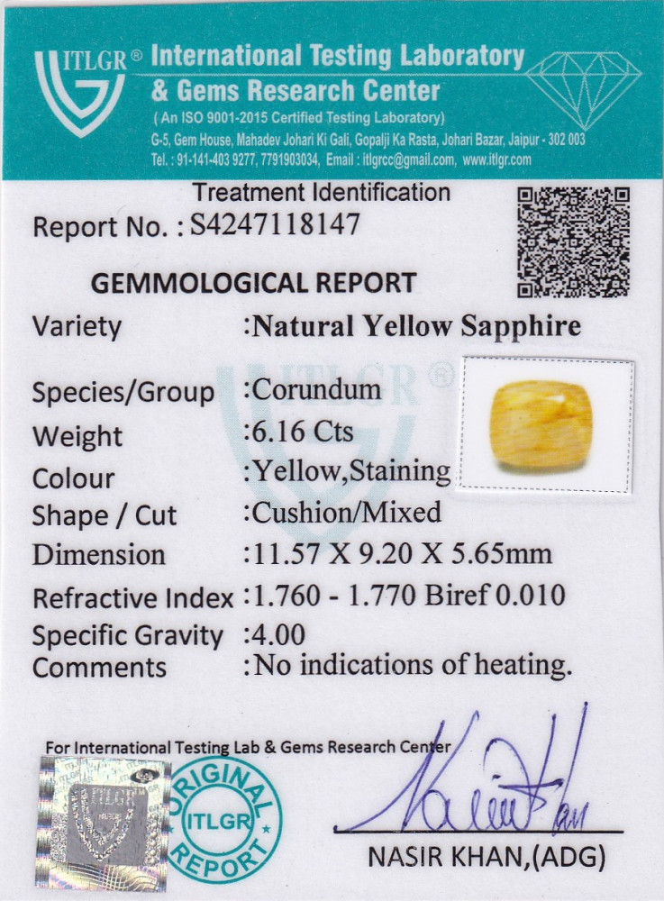 Yellow Sapphire (Pukhraj) - 6.16 Carat