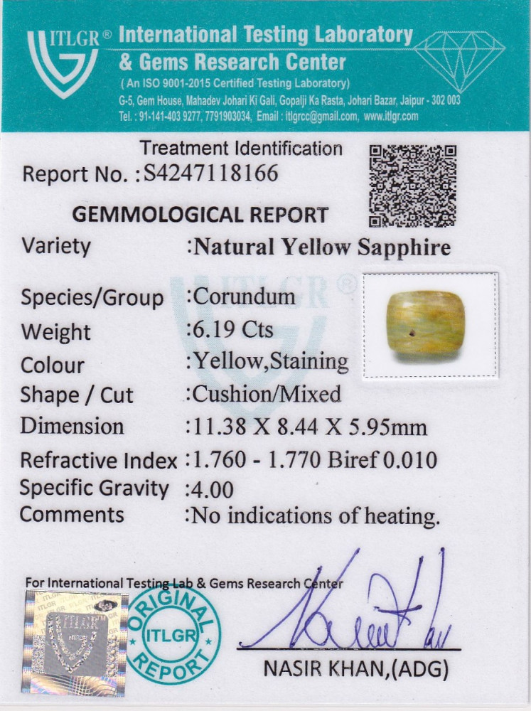 Yellow Sapphire (Pukhraj) - 6.19 Carat