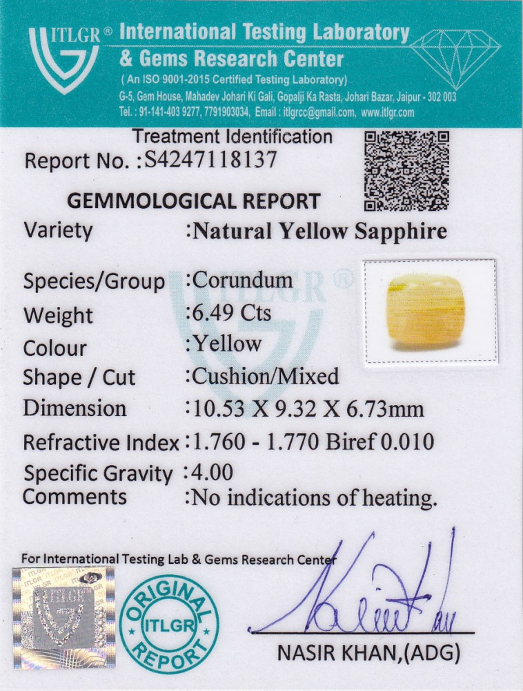 Yellow Sapphire (Pukhraj) - 6.49 Carat