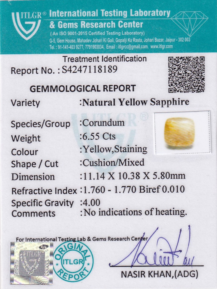 Yellow Sapphire (Pukhraj) - 6.55 Carat