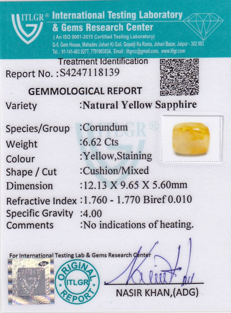Yellow Sapphire (Pukhraj) - 6.62 Carat