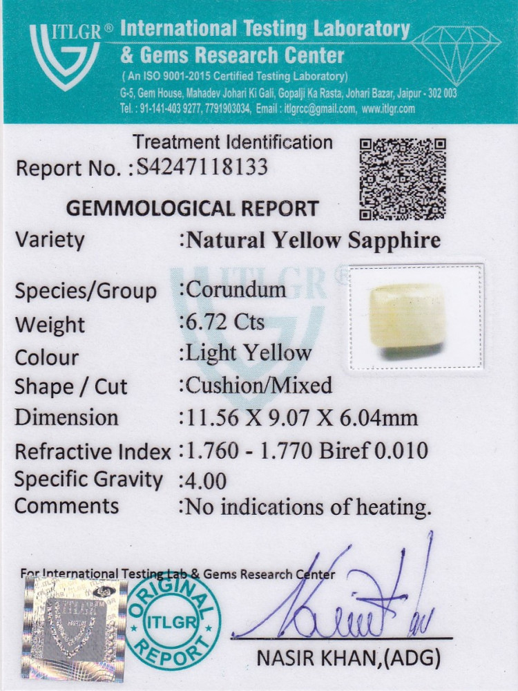 Yellow Sapphire (Pukhraj) - 6.72 Carat