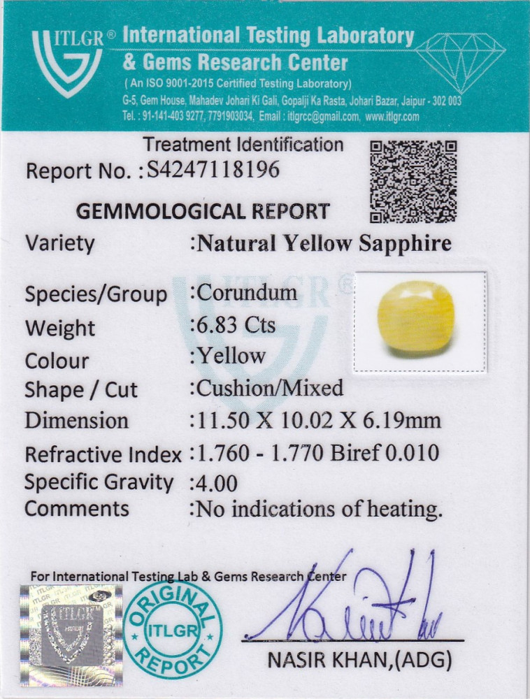 Yellow Sapphire (Pukhraj) - 6.83 Carat