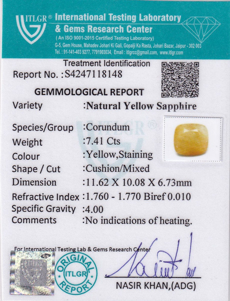 Yellow Sapphire (Pukhraj) - 7.41 Carat
