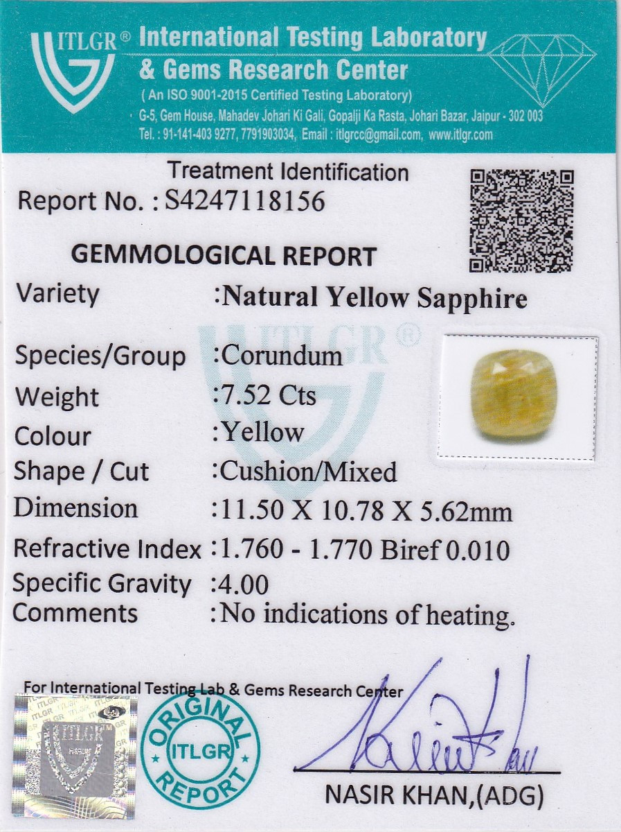 Yellow Sapphire (Pukhraj) - 7.52 Carat