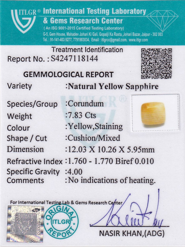 Yellow Sapphire (Pukhraj) - 7.83 Carat