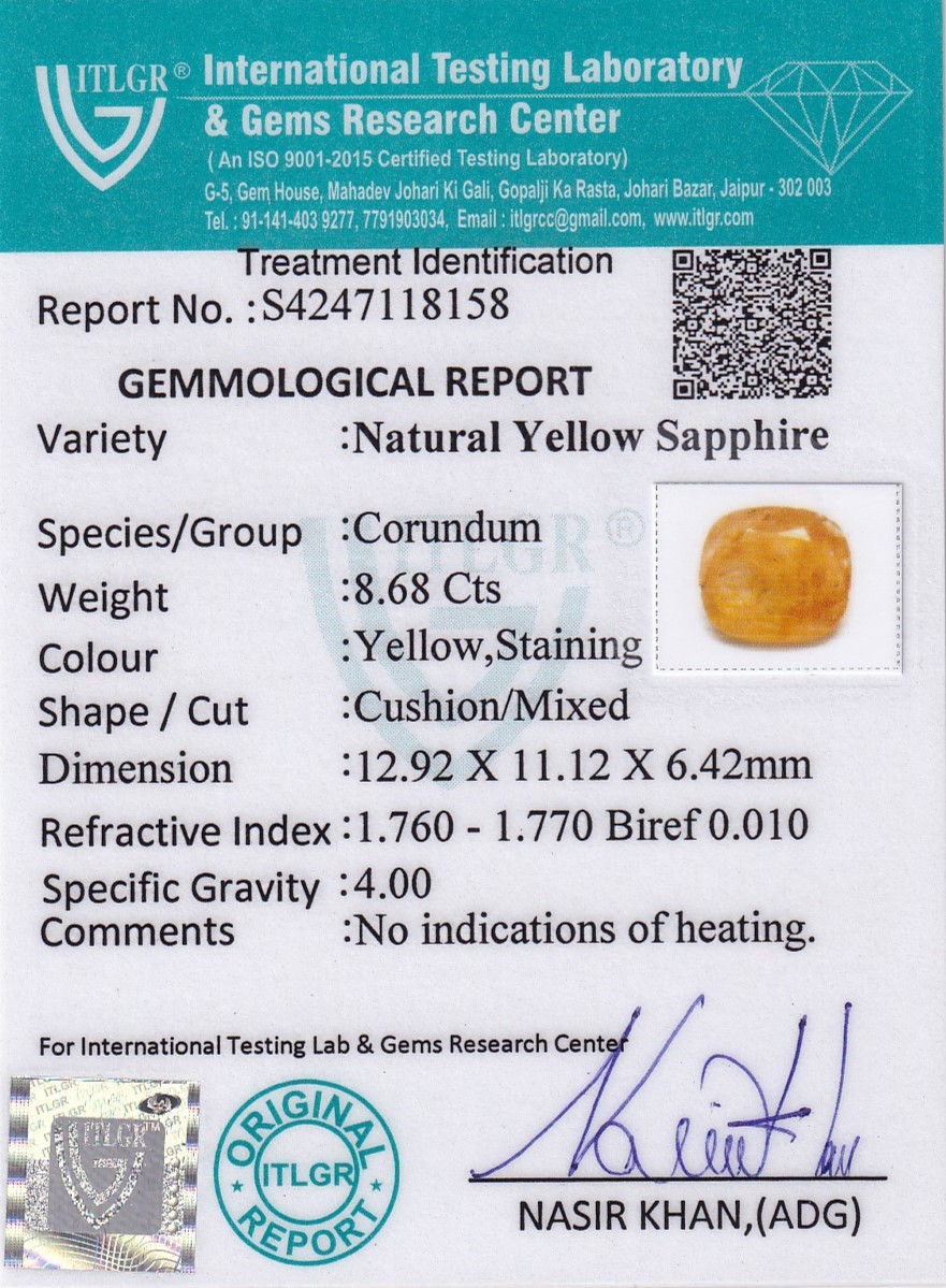 Yellow Sapphire (Pukhraj) - 8.68 Carat