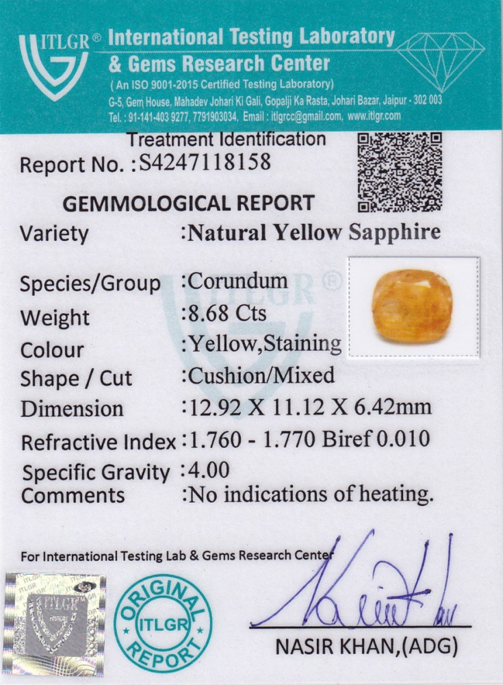 Yellow Sapphire (Pukhraj) - 8.68 Carat
