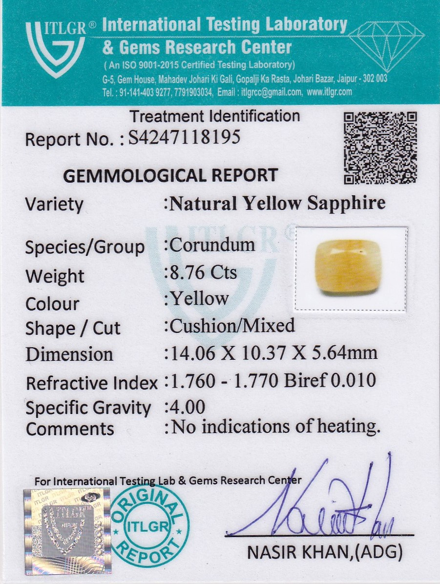 Yellow Sapphire (Pukhraj) - 8.76 Carat