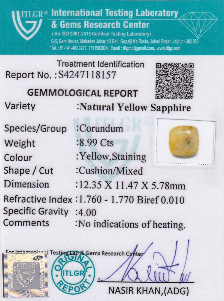 Yellow Sapphire (Pukhraj) - 8.99 Carat