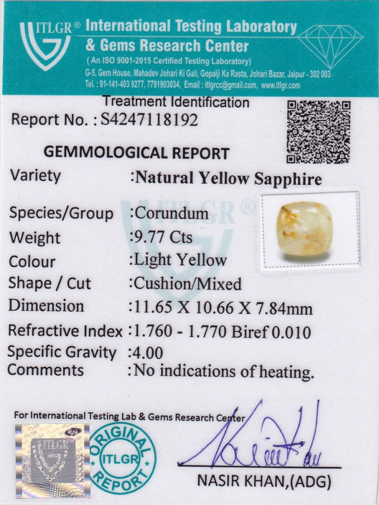 Yellow Sapphire (Pukhraj) - 9.77 Carat