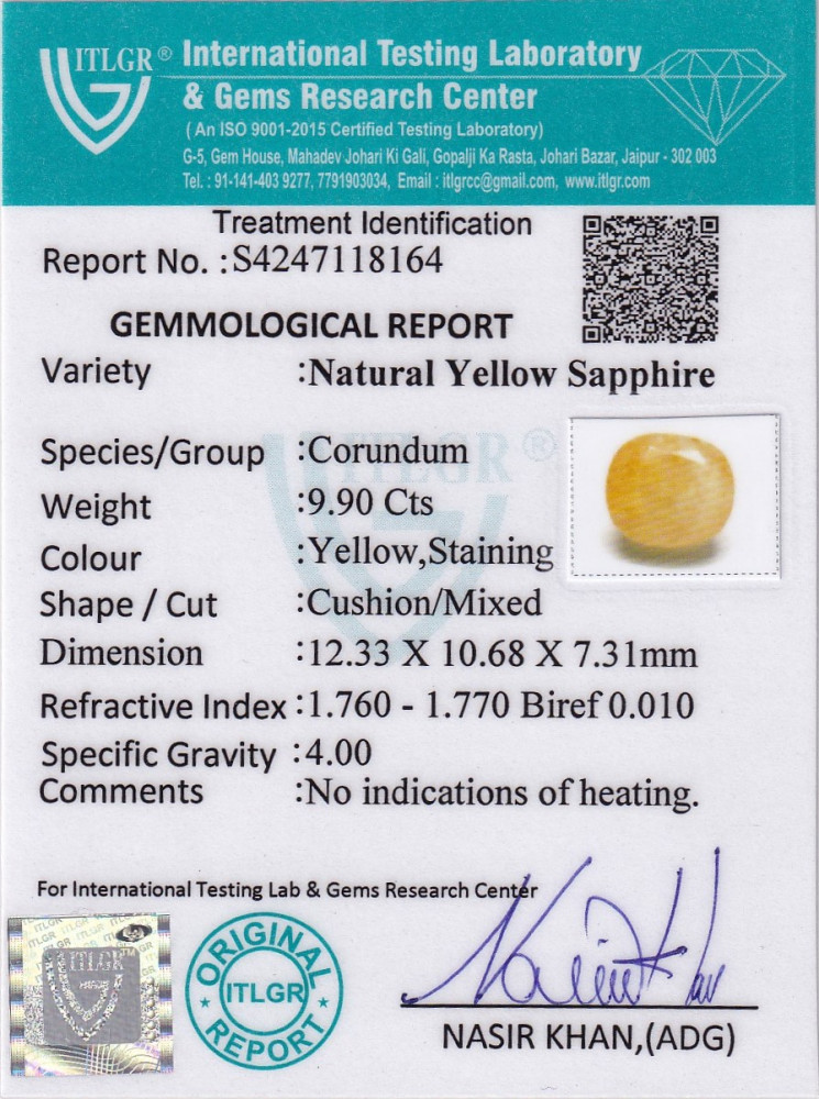 Yellow Sapphire (Pukhraj) - 9.9 Carat