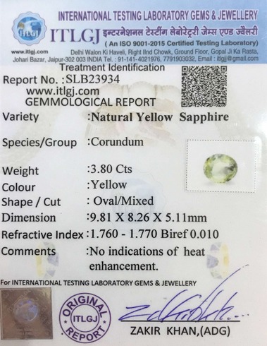 Yellow Sapphire - 3.80 Carat