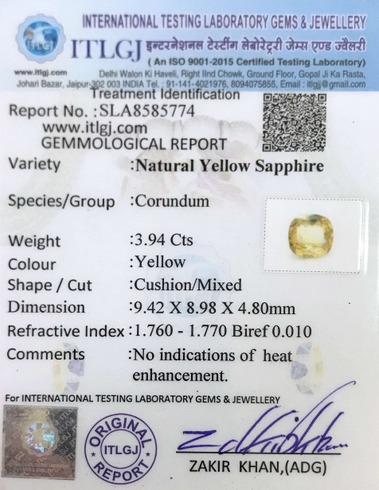Yellow Sapphire - 3.94 Carat