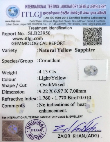 Yellow Sapphire - 4.13 Carat