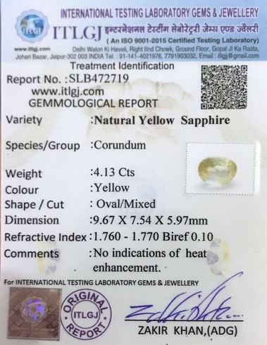 Yellow Sapphire - 4.13 Carat