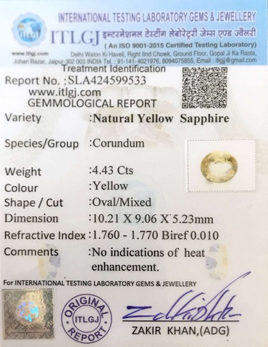 Yellow Sapphire - 4.43 Carat