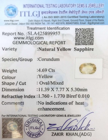 Yellow Sapphire - 4.69 Carat