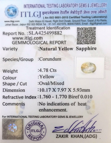 Yellow Sapphire - 4.78 Carat