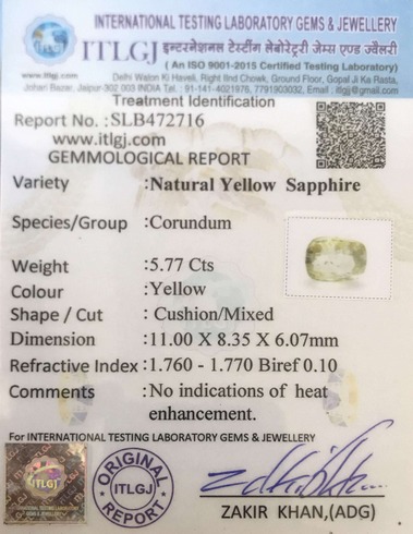 Yellow Sapphire - 5.77 Carat