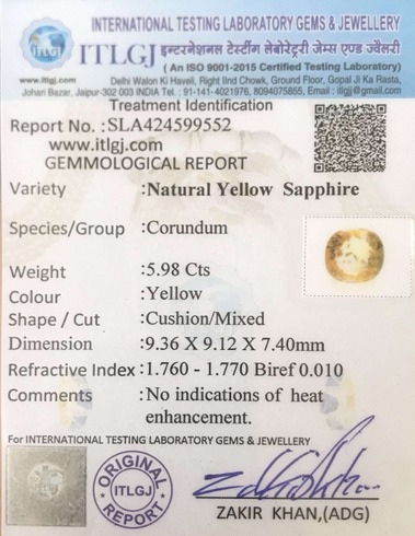 Yellow Sapphire - 5.98 Carat