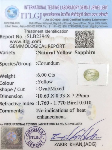 Yellow Sapphire - 6.00 Carat