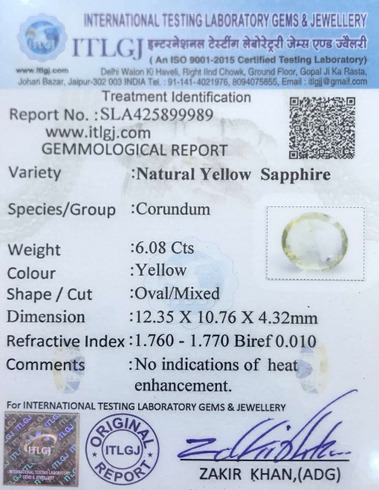 Yellow Sapphire - 6.08 Carat