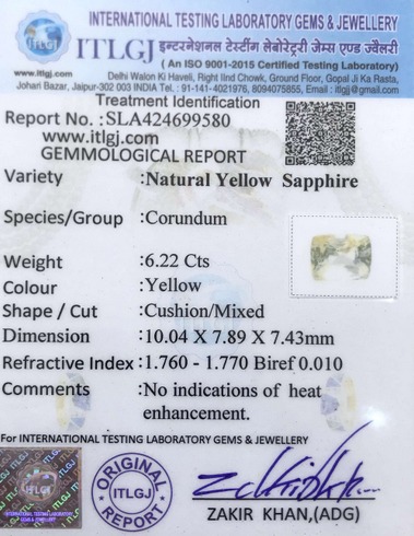 Yellow Sapphire - 6.22 Carat
