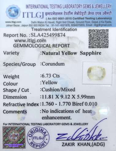 Yellow Sapphire - 6.73 Carat