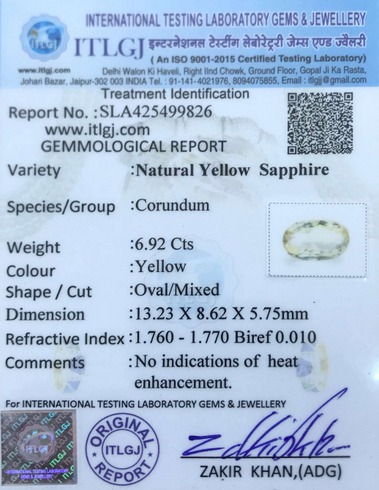 Yellow Sapphire - 6.92 Carat