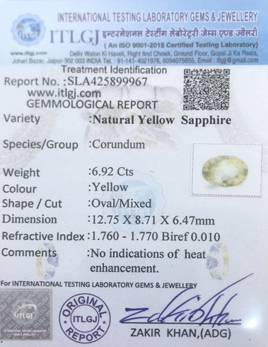 Yellow Sapphire - 6.92 Carat