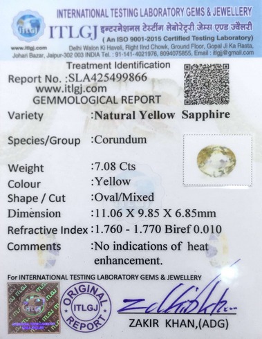 Yellow Sapphire - 7.08 Carat