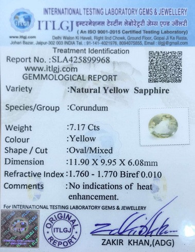 Yellow Sapphire - 7.17 Carat