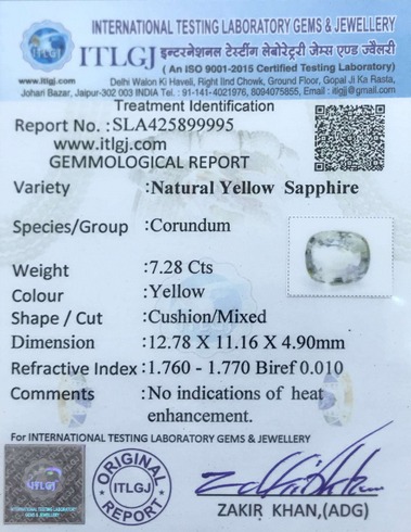 Yellow Sapphire - 7.28 Carat