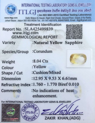Yellow Sapphire - 8.04 Carat